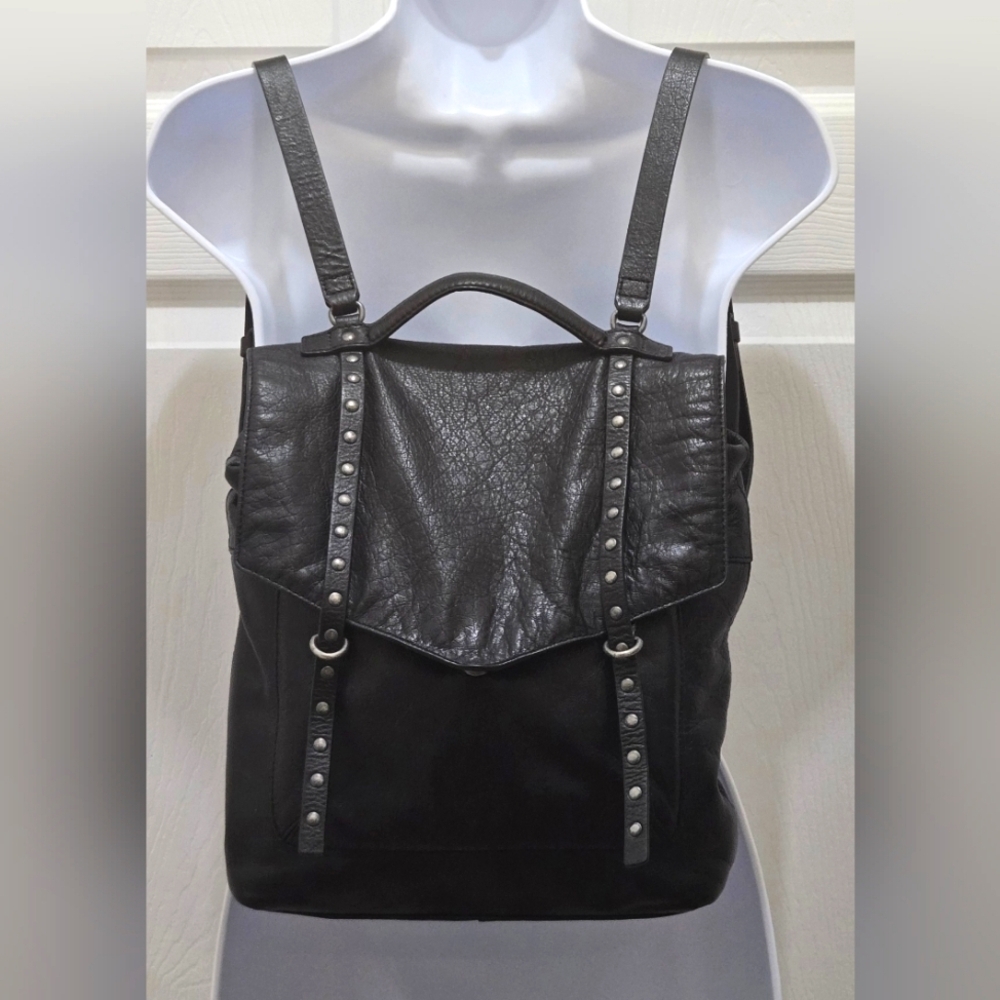 Lucky Brand Black Leather Backpack Purse with Adjustable Straps